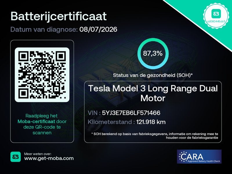 Tesla Model 3 Long-Range AWD 351pk 75 kWh 87,3 % Soh [ TREKH, Automaat, Adaptive Cruise Control, 351 pk, Vierwielaandrijving