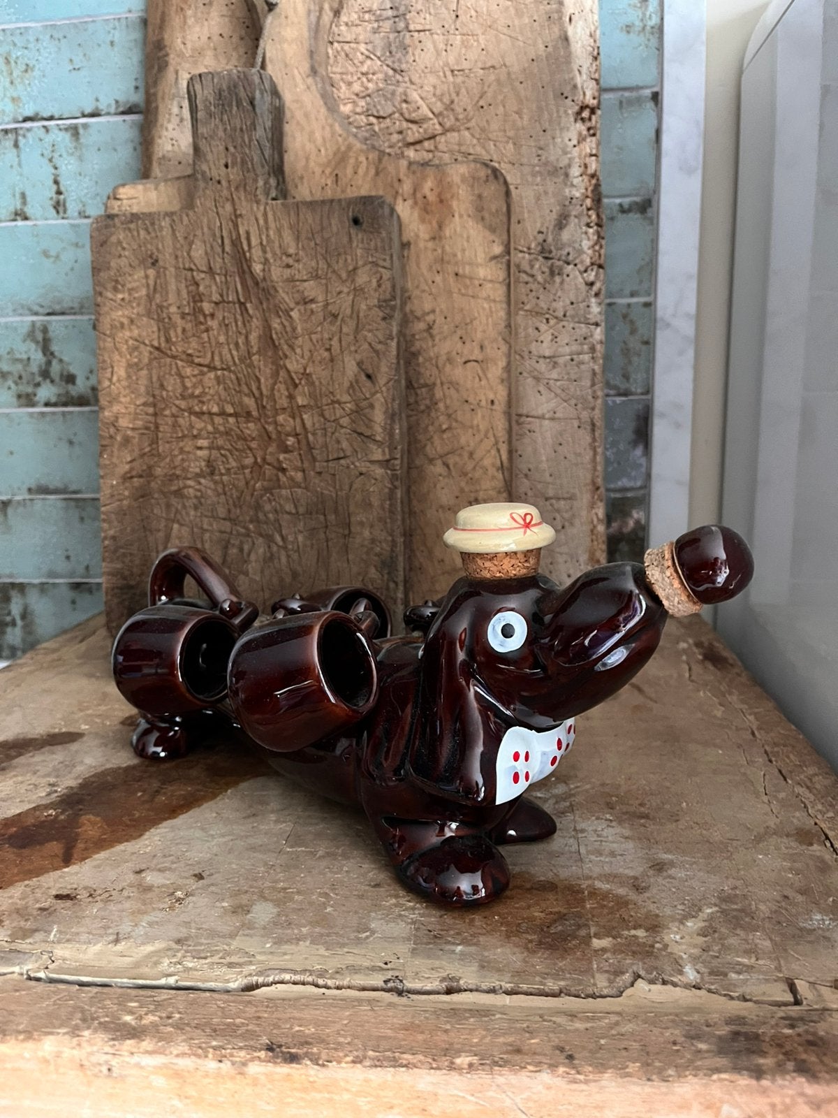 Oude schenkkan met kopjes **het geruite roosje**, Ophalen of Verzenden