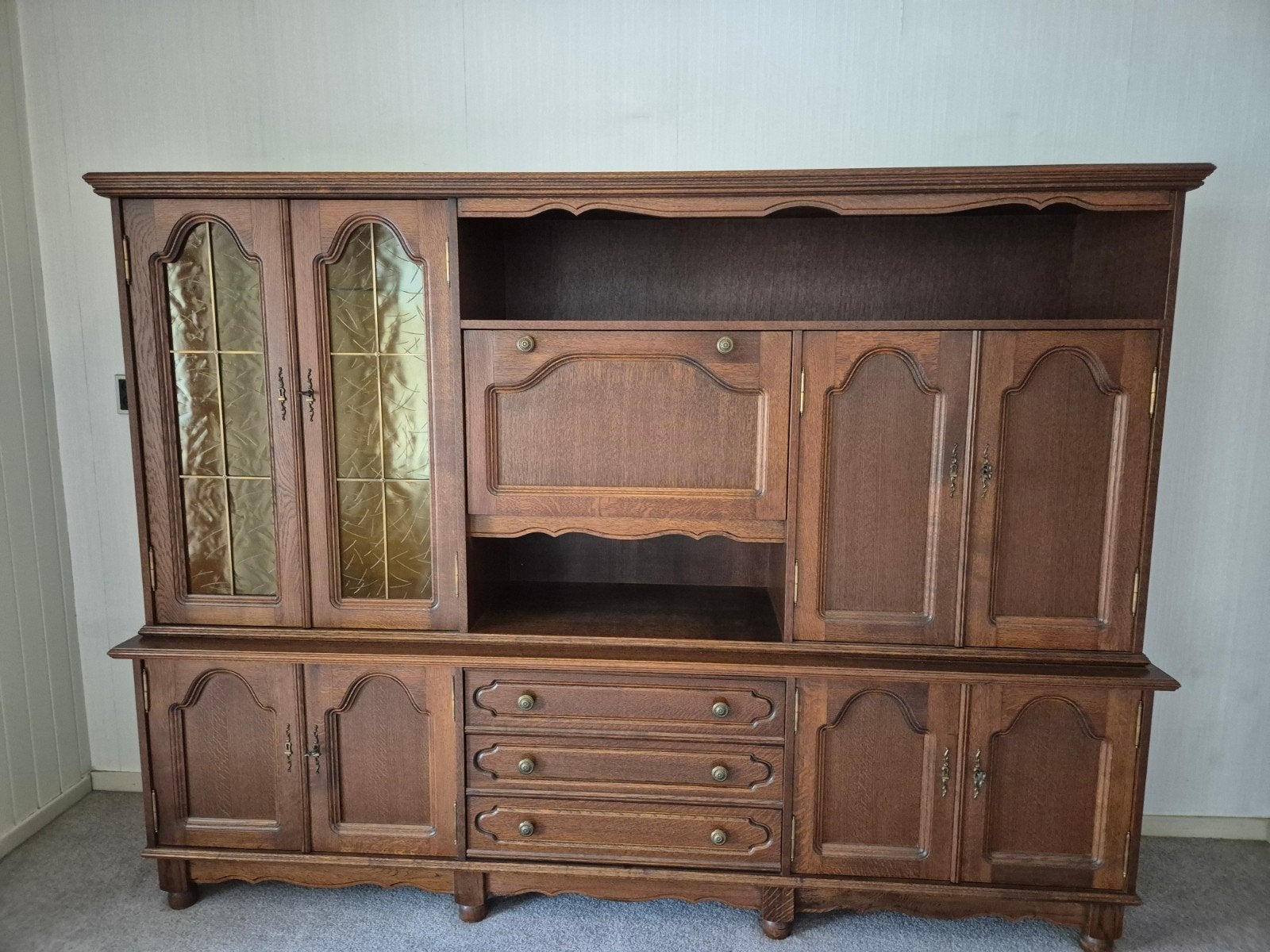 Vintage Eiken Buffetkast met Bar en Vitrine, Ophalen, Gebruikt, Eikenhout, Met lade(s)