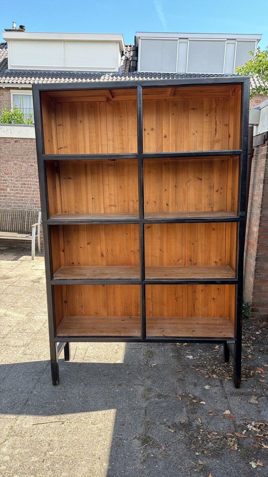 Robuuste Lifestyle Kast - Zwart met Hout, Met plank(en), 100 tot 150 cm, 200 cm of meer, Teakhout