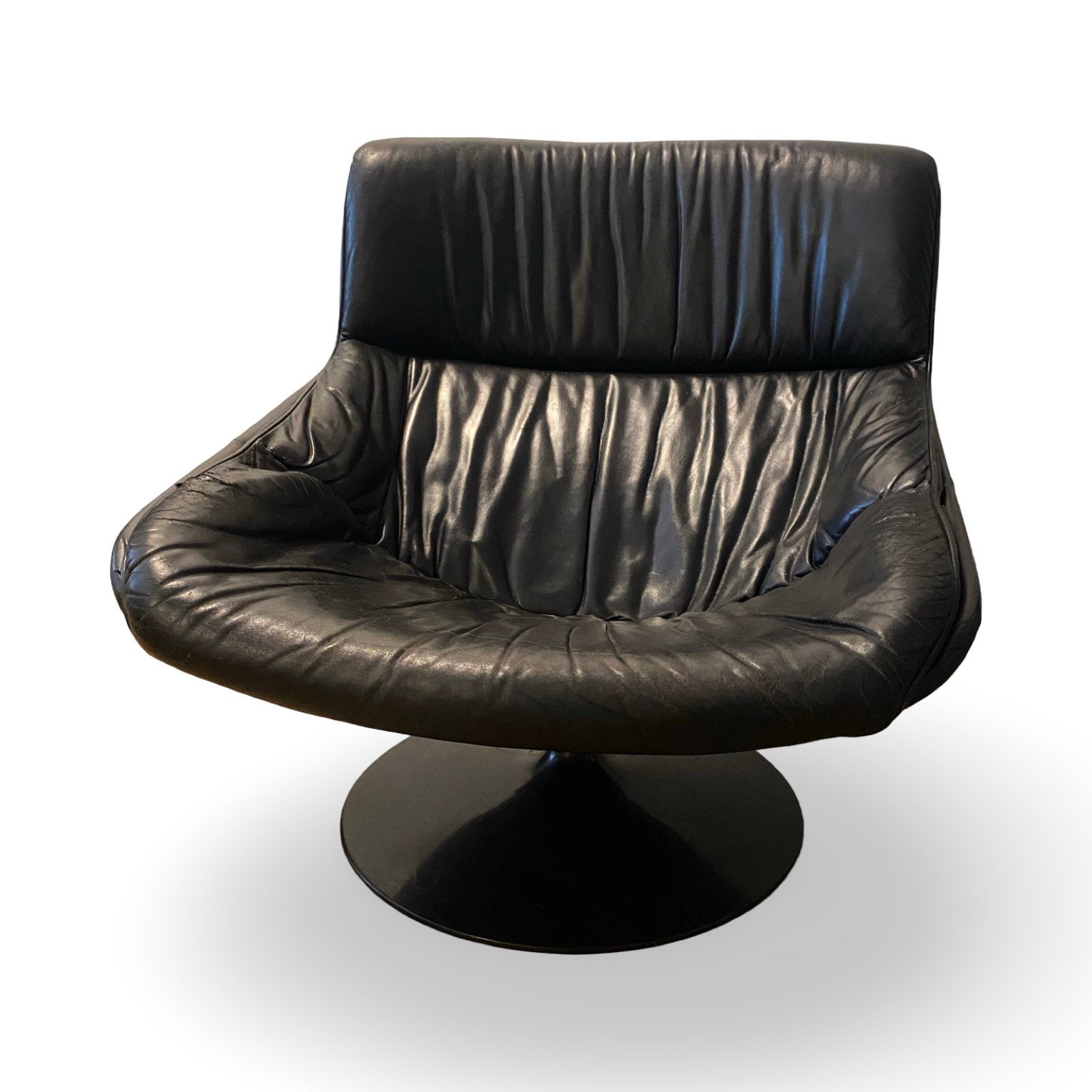 Artifort F522 fauteuil, Geoffrey Harcourt, Zwart, Leer, Ophalen of Verzenden, Zo goed als nieuw