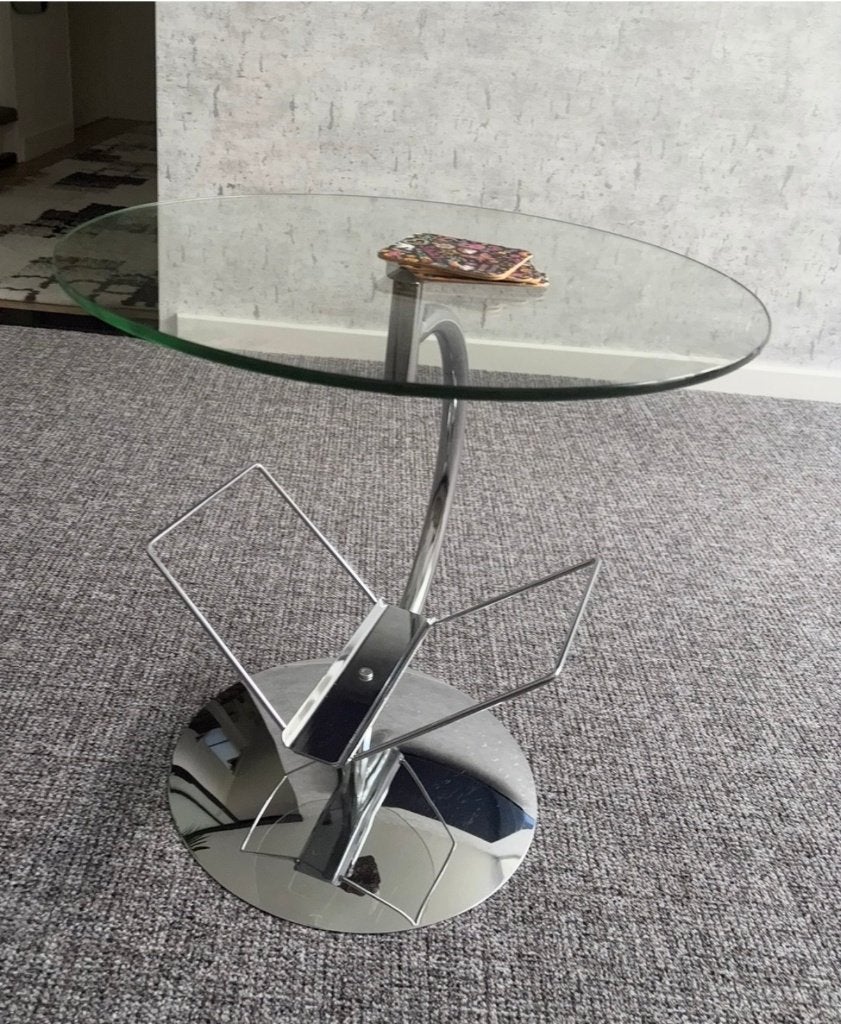 KoKoon design vintage chroom en glazen bijzettafel, Minder dan 55 cm, Rond, KoKoon design vintage, Ophalen
