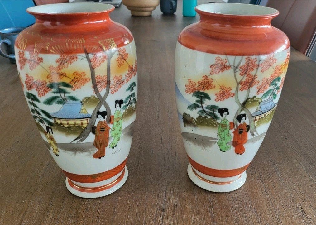 Set van 2 Antieke Japanse Satsuma Vazen, Antiek en Kunst, Antiek | Vazen, Ophalen of Verzenden