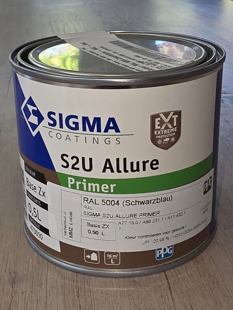Sigma S2U Allure Primer RAL 5004 Zwartblauw 0.5L, Ophalen, Blauw, Nieuw, Verf