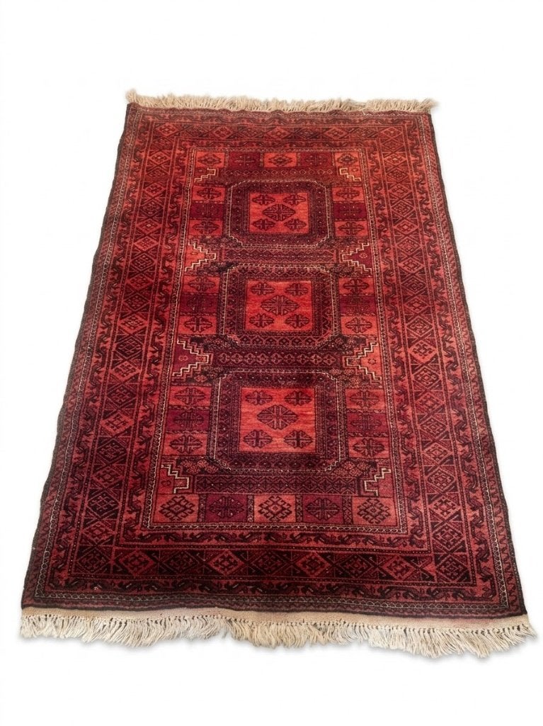 Tapijt vloerkleed rood roze paars - vintage retro, Ophalen, Gebruikt, 100 tot 150 cm, Rood