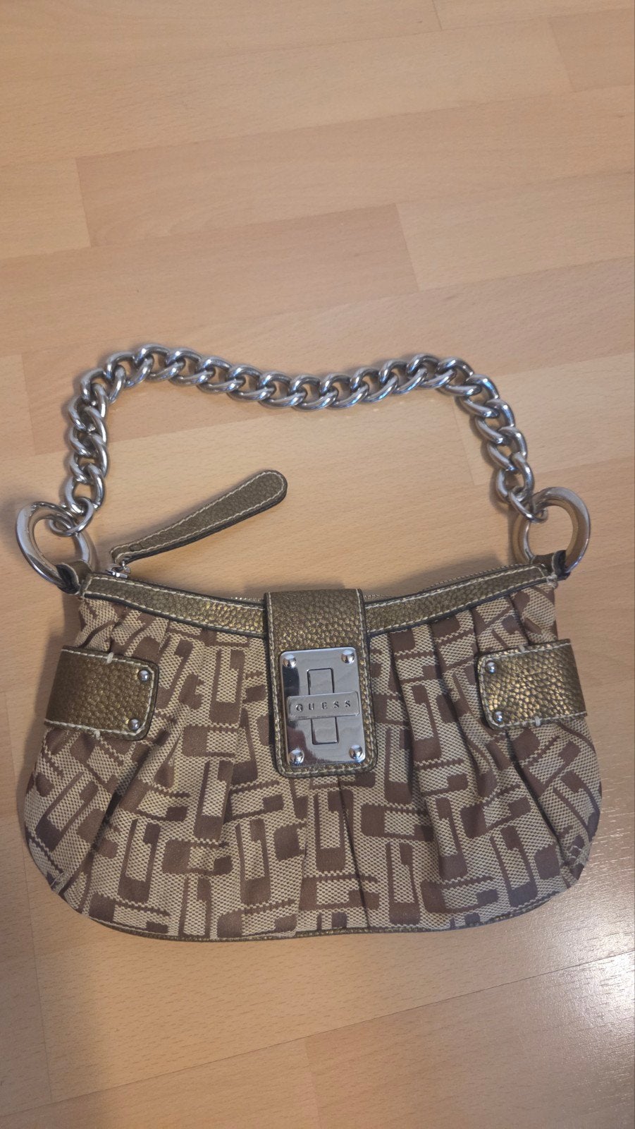 Guess vintage handtas met ketting, Verzenden, Gebruikt, Bruin, Handtas