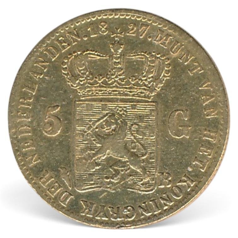 Nederland 5 Gulden 1827 Brussel Willem 1 (Fraai), Ophalen of Verzenden, Goud