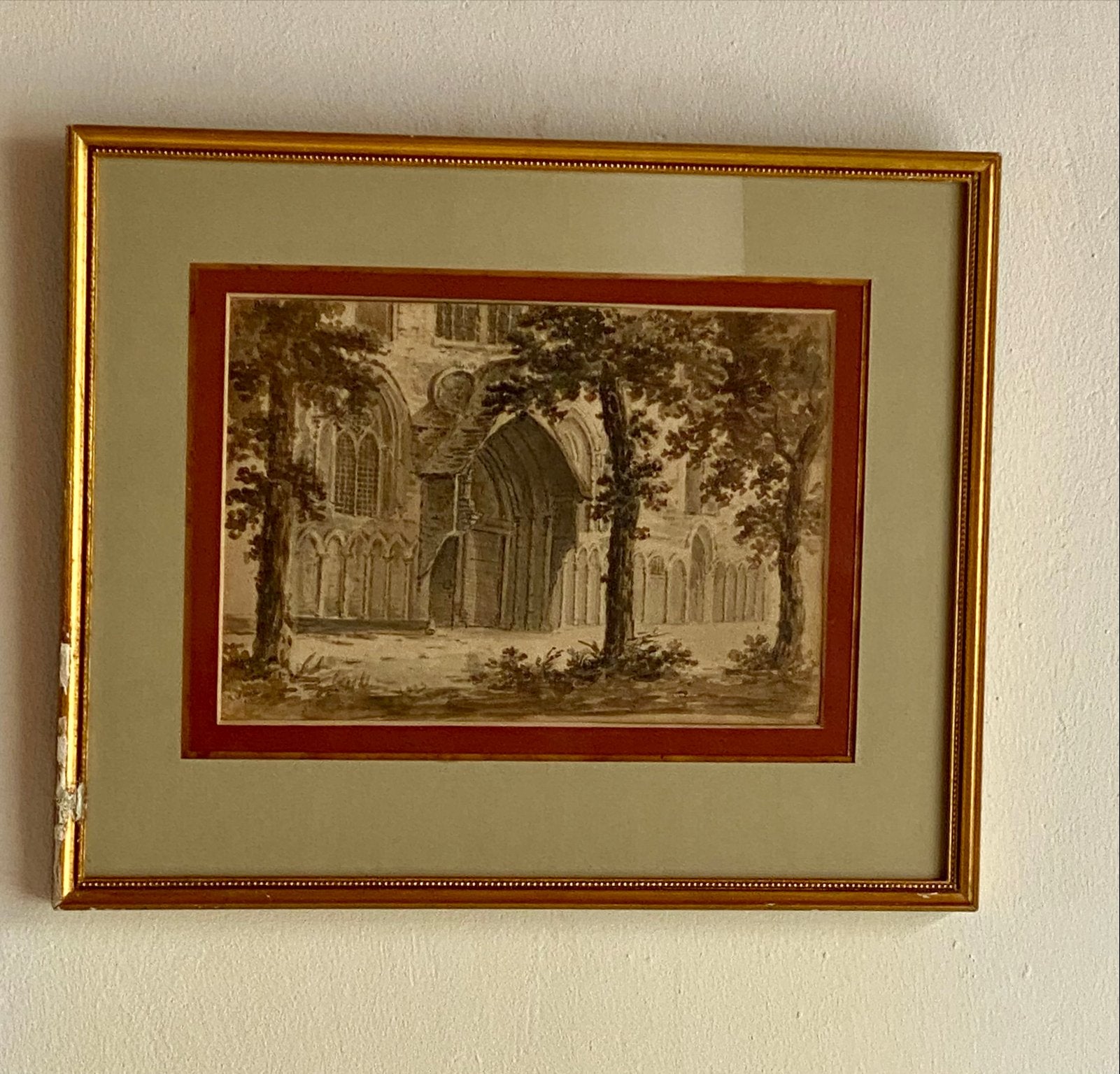 Aquarel in Sepia, Gent, Augustus 1826, Verzenden, Tekening, Aquarel, Ingelijst