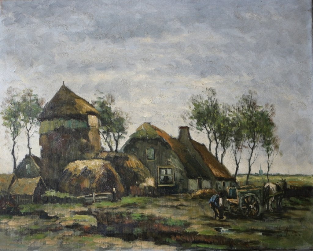 Jan van Oort, olieverf op doek ca. 1920., Doek, Ophalen of Verzenden, Landschap, Olieverf
