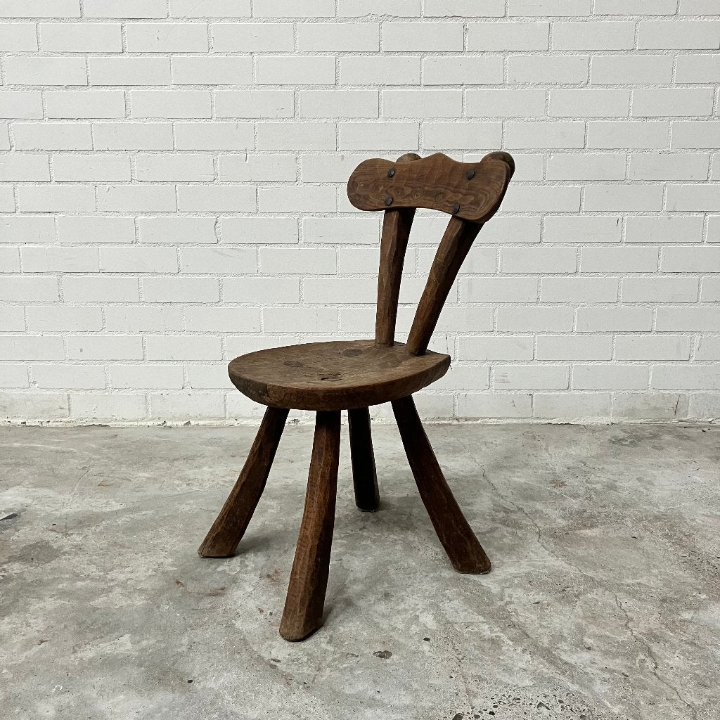 Antieke brutalistische stoel massief eiken vintage hout, Ophalen of Verzenden