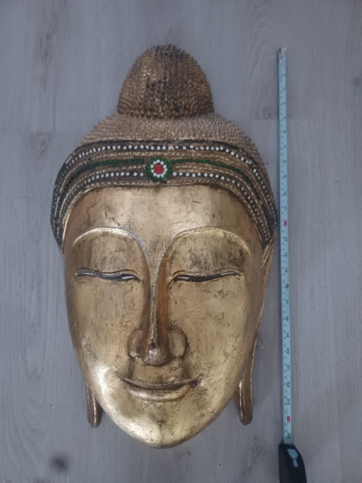 Gouden Boeddha Masker - Handgemaakt Houten Wanddecoratie, Handgemaakt, Hout, Goud, Azië