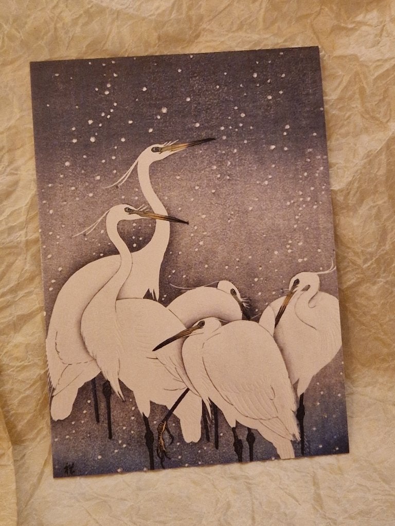 Ansichtkaart/Japan. "Reigers in de sneeuw"., Verzenden, Nieuw, Papier/karton