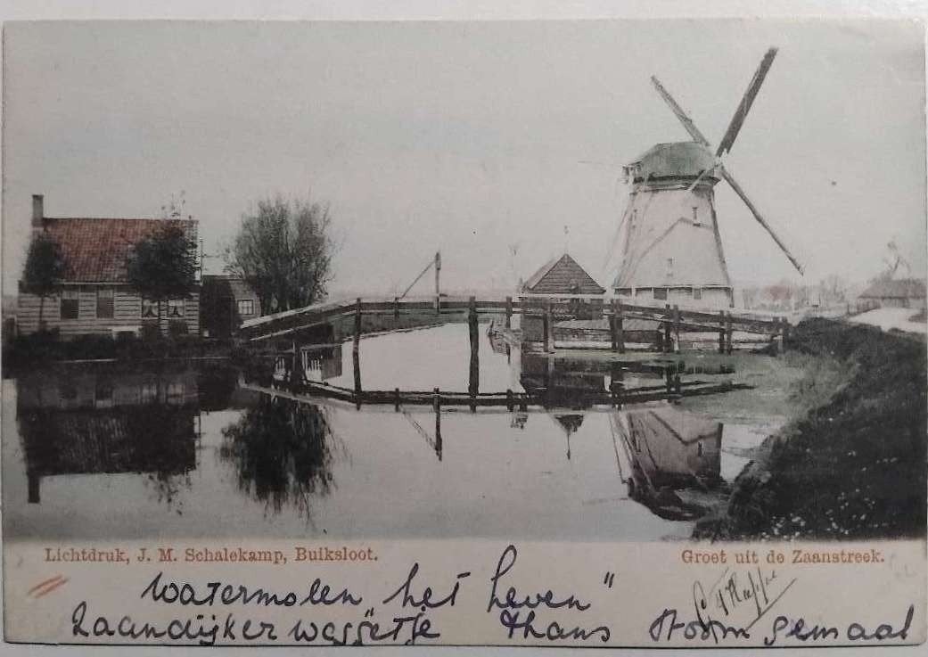 Zaandijk (NH) Watermolen Het Leven - Schalekamp Buiksloot, Ophalen of Verzenden, Voor 1920, Ongelopen, Noord-Holland