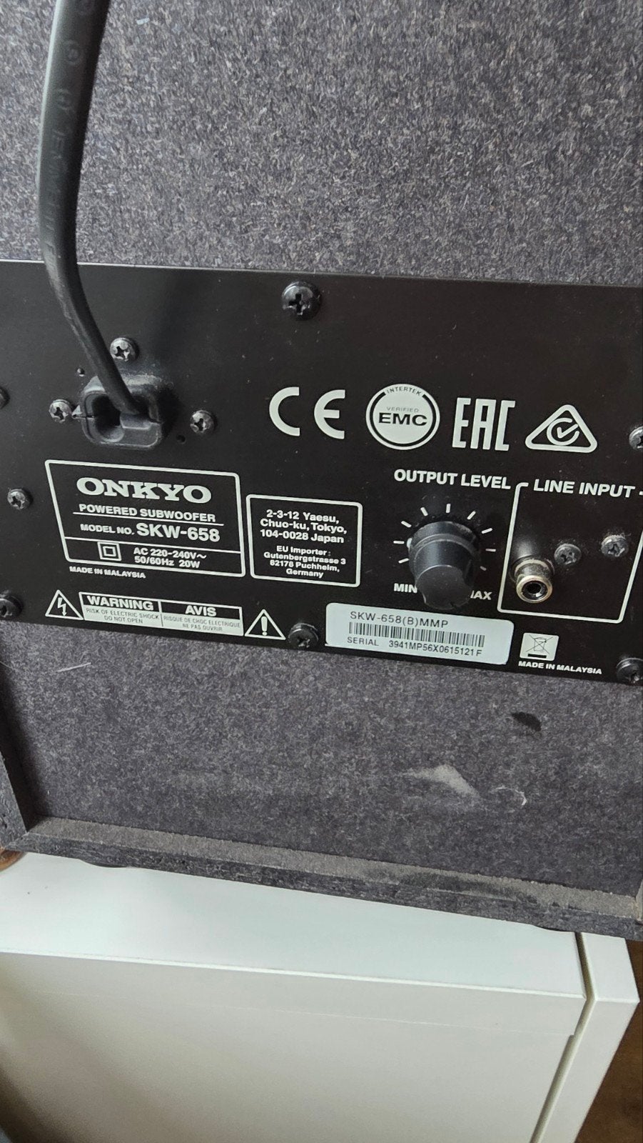 Onkyo SKW-658 Powered Subwoofer - Diepe Bas, Audio, Tv en Foto, Ophalen, Gebruikt, Subwoofer, Geschikt voor surround/home cinema