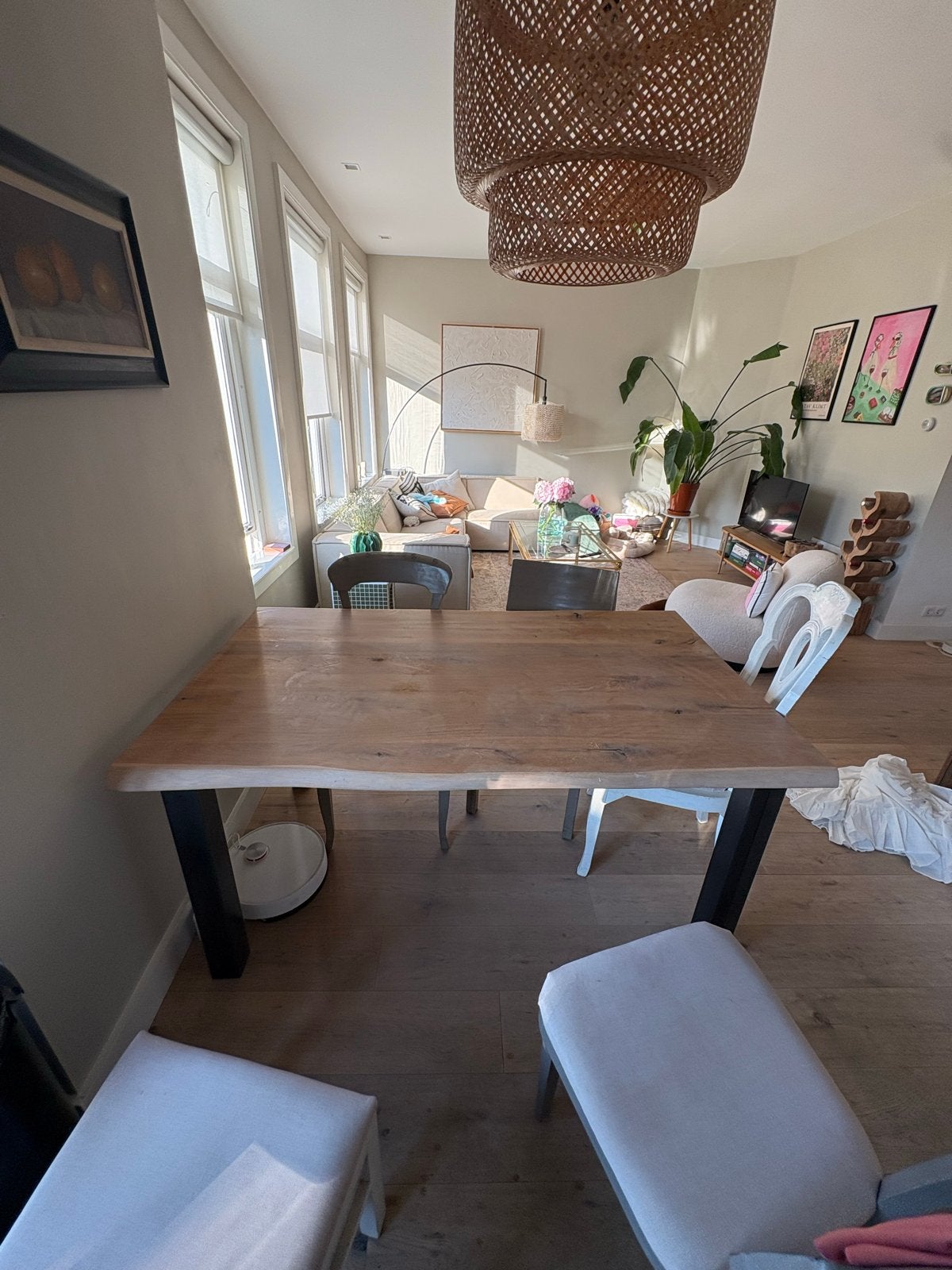 Robuuste eettafel van massief eikenhout, Ophalen, Gebruikt, 100 tot 150 cm, Eikenhout