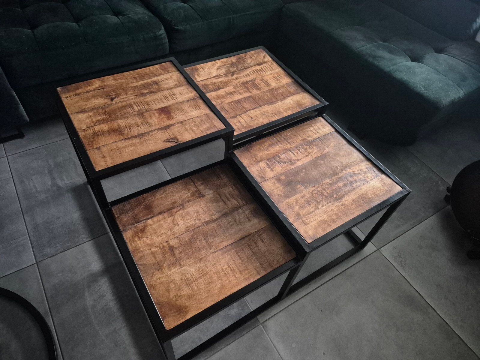 Mangohouten salontafel met verschillende hoogtes 87x87, Overige houtsoorten, Gebruikt, 50 tot 100 cm, Vierkant