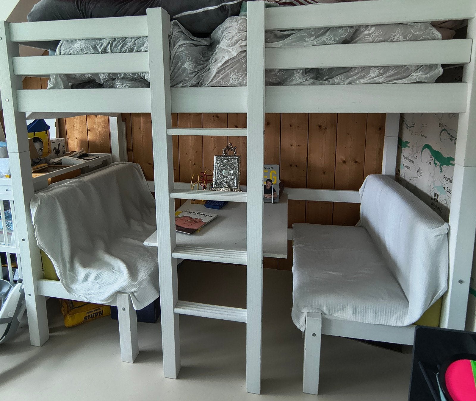 Hoogslaper met bureau en bankje - Ideaal voor kleine kamers, Ophalen, Eenpersoons, 90 cm, Hoogslaper