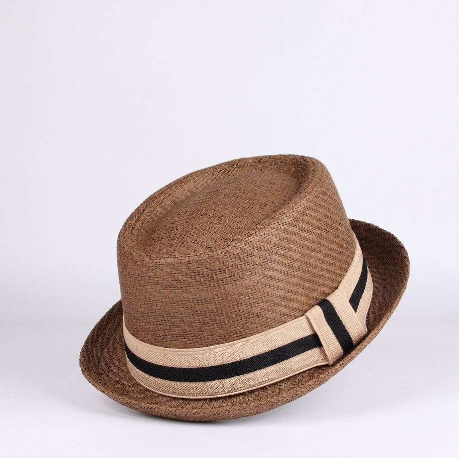 Bruine stro pork pie hoed / heren dames zomer strand bowler, Verzenden, Nieuw, Hoed