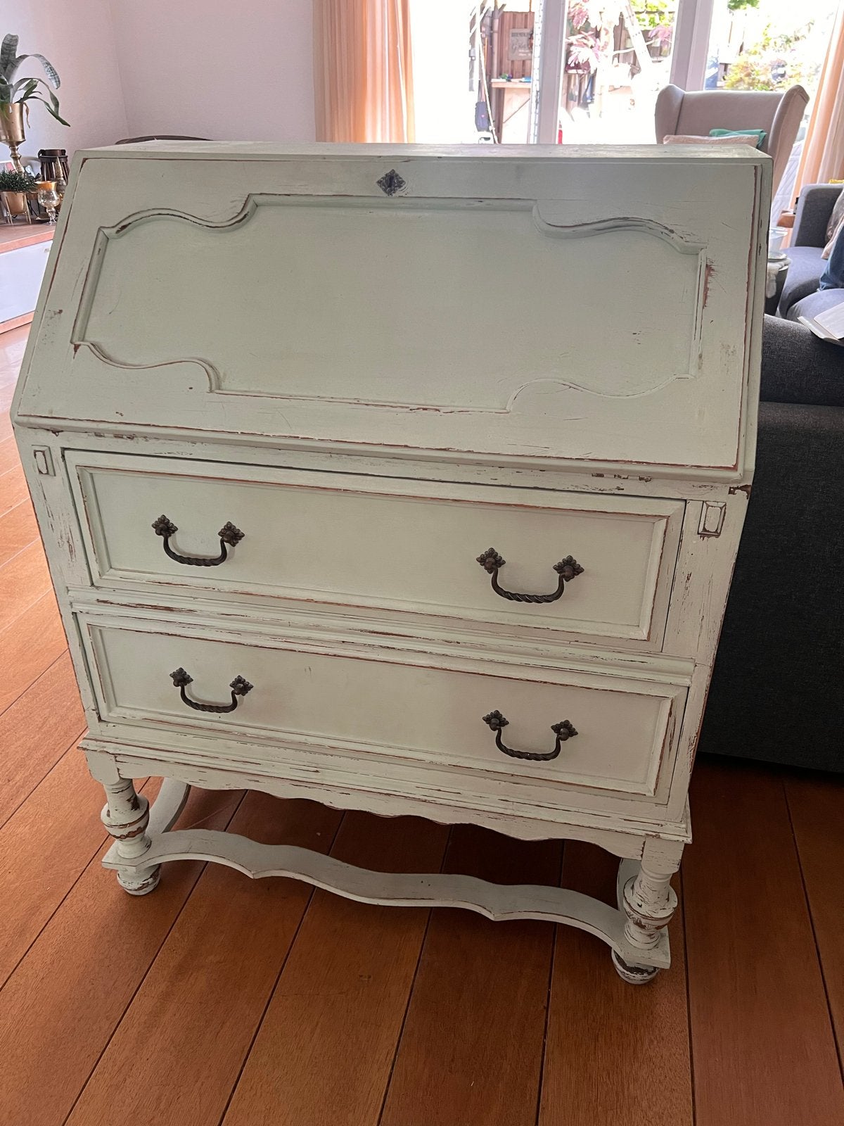 Vintage secretaire / bureau - mintgroen met lichte slijtage, Ophalen, Gebruikt