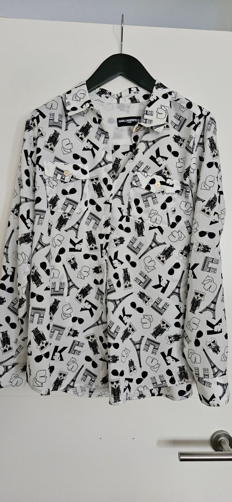 Karl Lagerfeld blouse met Parijs print - Maat M, Maat 38/40 (M), Karl Lagerfeld, Wit, Ophalen of Verzenden