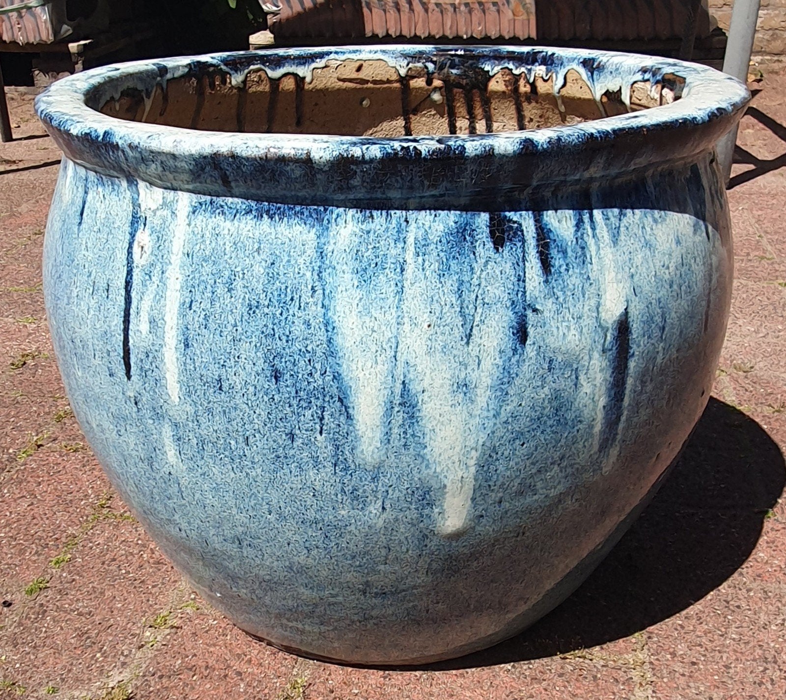 handgemaakte blauwe geglazuurde bloempot Delta collectie, Tuin en Terras, Bloempotten, Ophalen, Gebruikt, 40 cm of meer, Rond