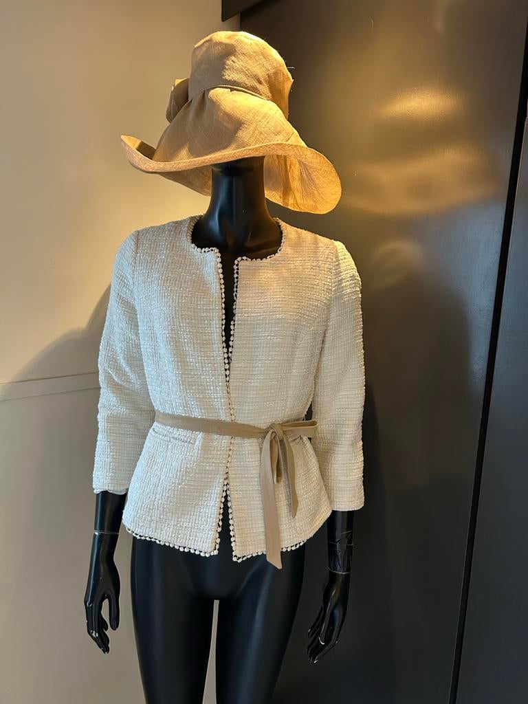 JC Sophie crème boucle jasje met suède strikceintuur, Maat 38/40 (M), Pauw, Mark, Wit
