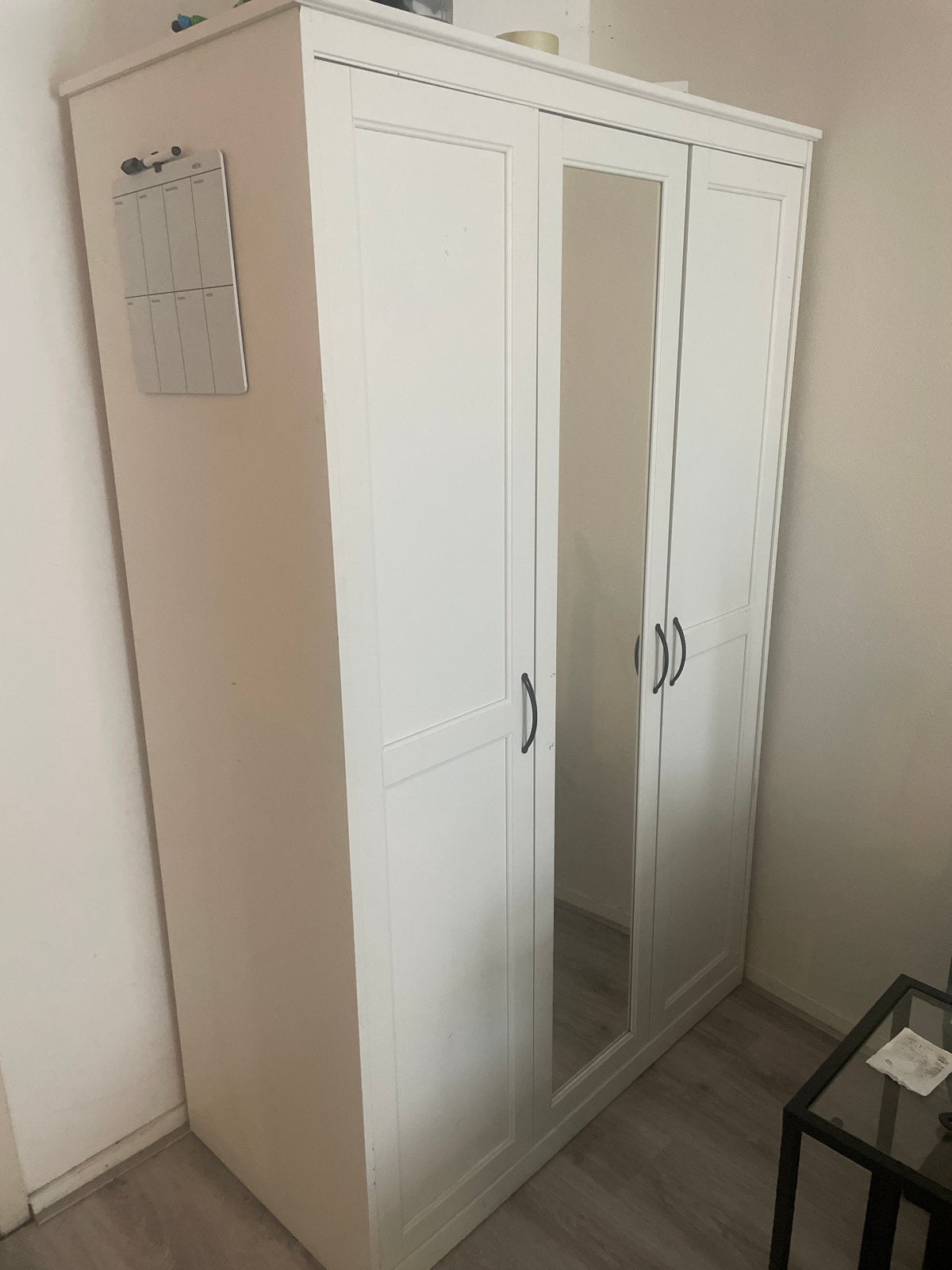 Witte kledingkast met spiegeldeur, Huis en Inrichting, Kasten | Kledingkasten, Ophalen, Gebruikt, 100 tot 150 cm, 200 cm of meer