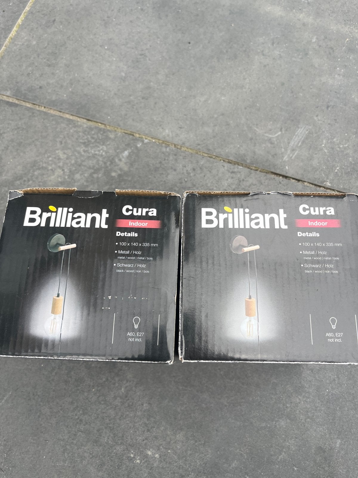 2x Brilliant Cura Indoor Wandlamp - Zwart/Hout, E27, Zwart, Nieuw, Met schakelaar, Metaal