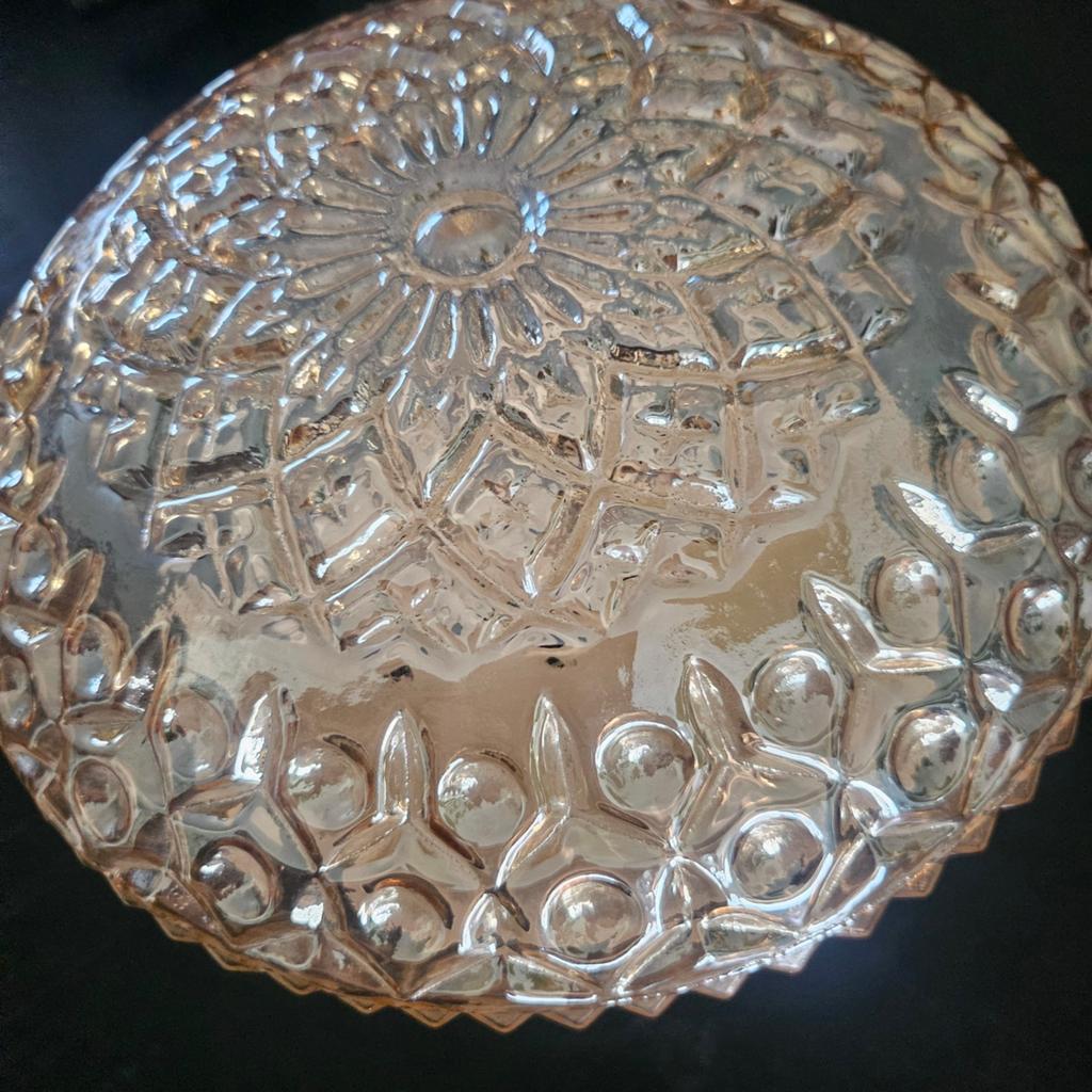 Jaren '60 Plafonnière Amberkleurig Glas, Ophalen of Verzenden, Gebruikt, Glas, Vintage, Jaren '60, Retro