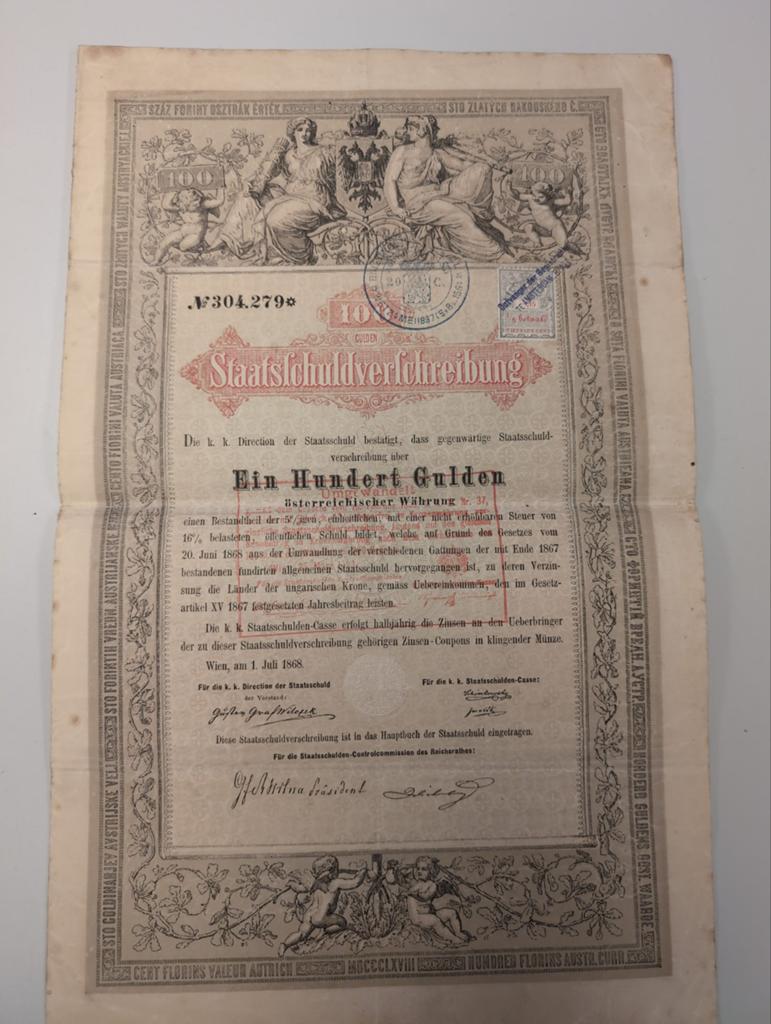 Historisch Oostenrijks Staats Schuld Certificaat 1868, Postzegels en Munten, Aandelen en Waardepapieren, Ophalen of Verzenden