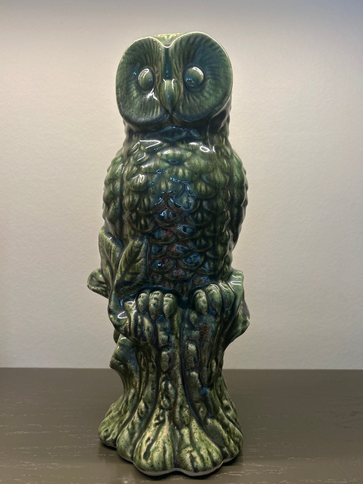 Vintage Keramische Uil Decoratie - Groen Glazuur, 32 cm, Ophalen, Zo goed als nieuw, Groen, Steen/keramiek