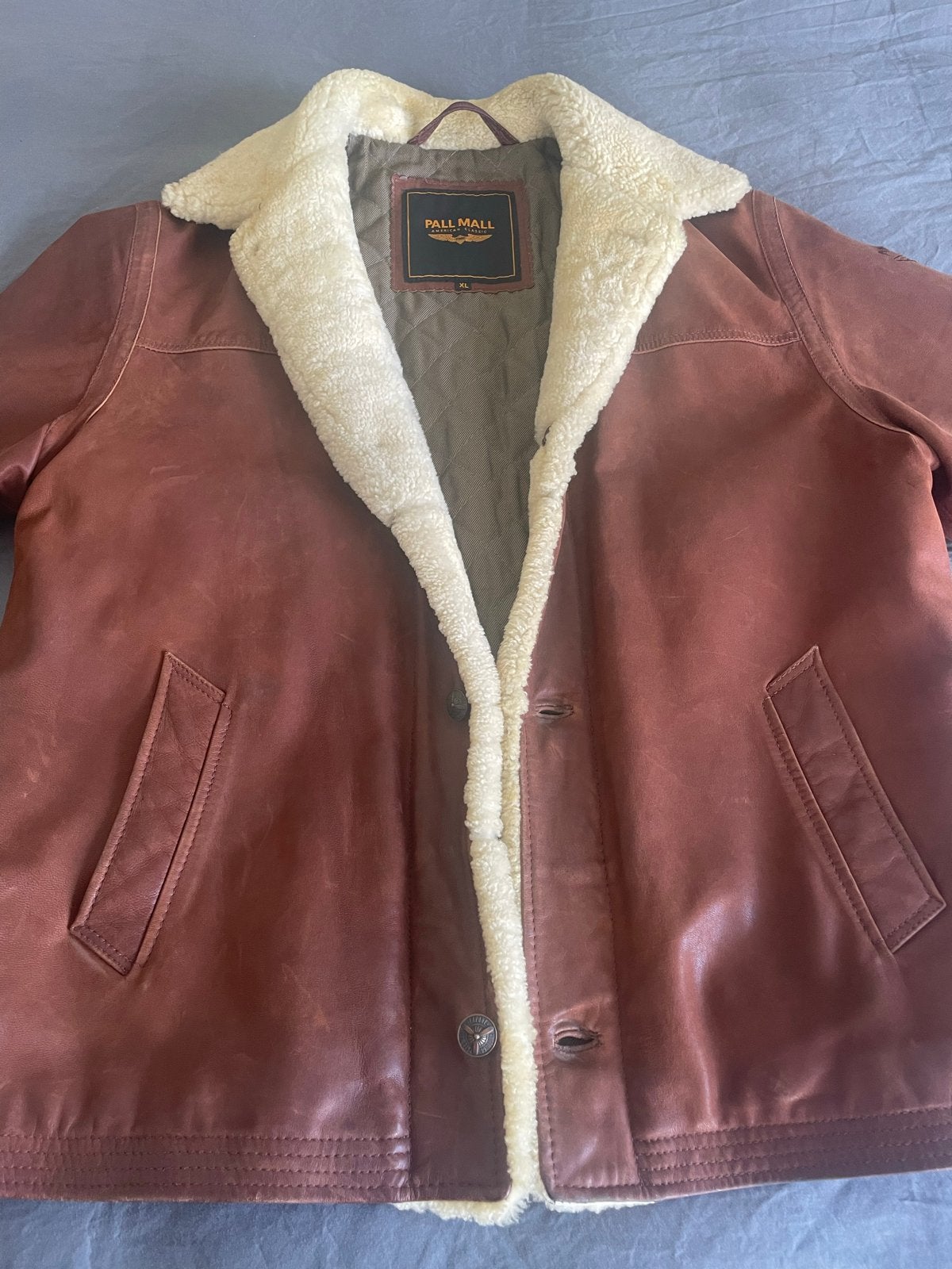 Pall Mall American Classic aviator leather jacket, Kleding | Heren, Jassen | Winter, Zo goed als nieuw, Maat 56/58 (XL), Bruin