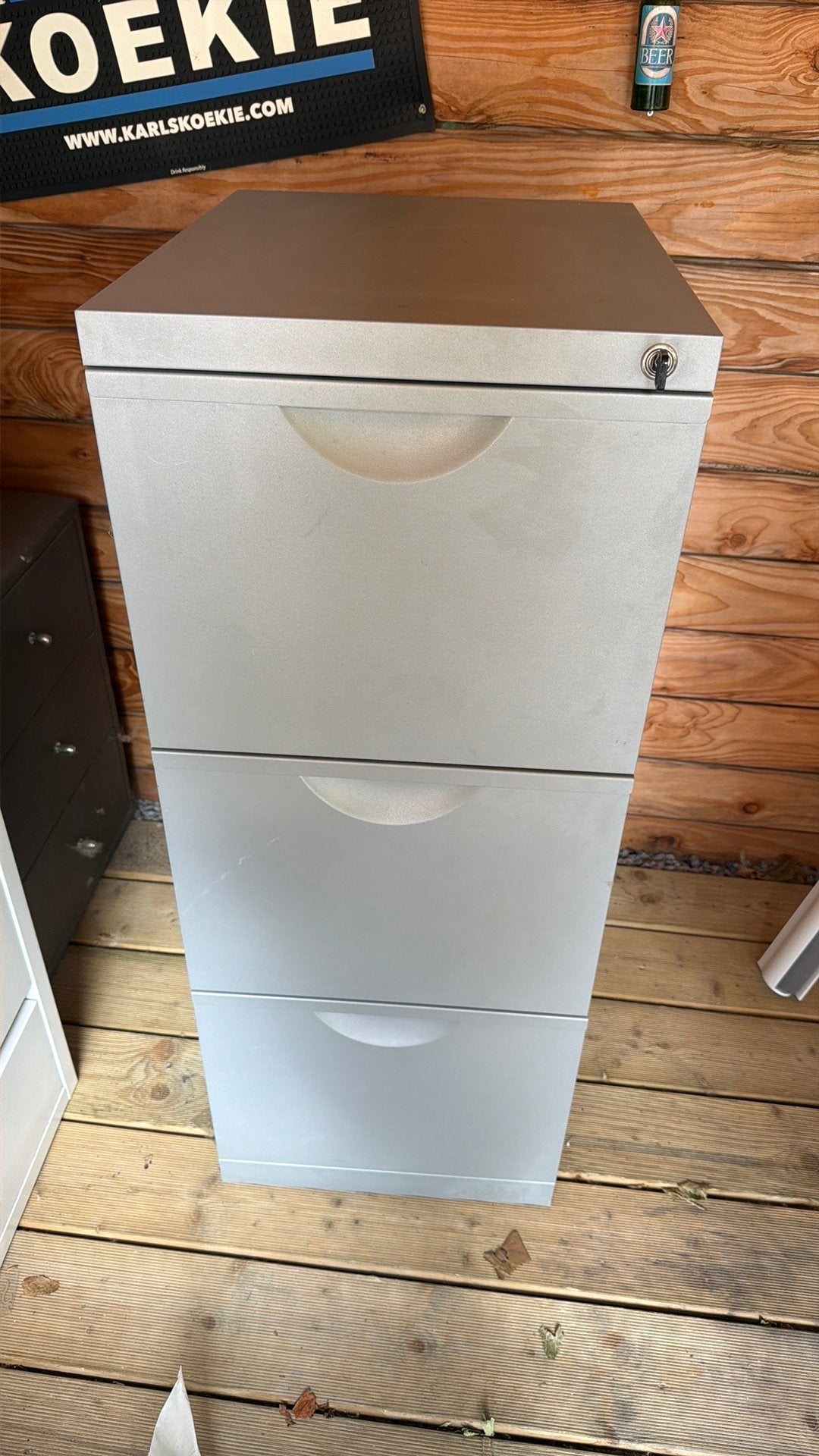 Metalen hangmappenkast 3 laden incl. hangmappen en sleutel, Huis en Inrichting, Kasten | Roldeurkasten en Archiefkasten, Ophalen