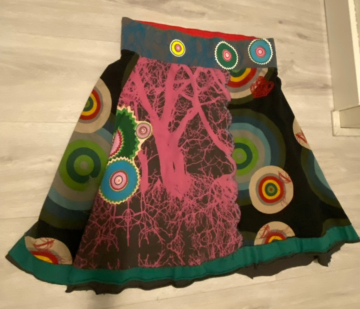 Desigual rok, maat L, kleurrijk met boomprint, Kleding | Dames, Ophalen of Verzenden, Gedragen, Maat 42/44 (L), Meerkleurig