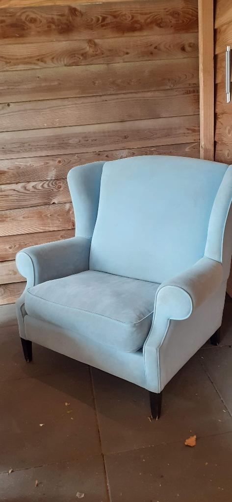 Lichtblauwe fauteuil, Ophalen, Gebruikt, 75 tot 100 cm, Landelijk
