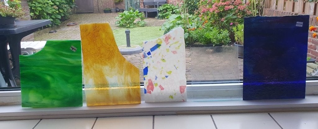 Partij 5 glasplaten voor Tiffany of Glas in Lood (3)   , Hobby en Vrije tijd, Ophalen of Verzenden