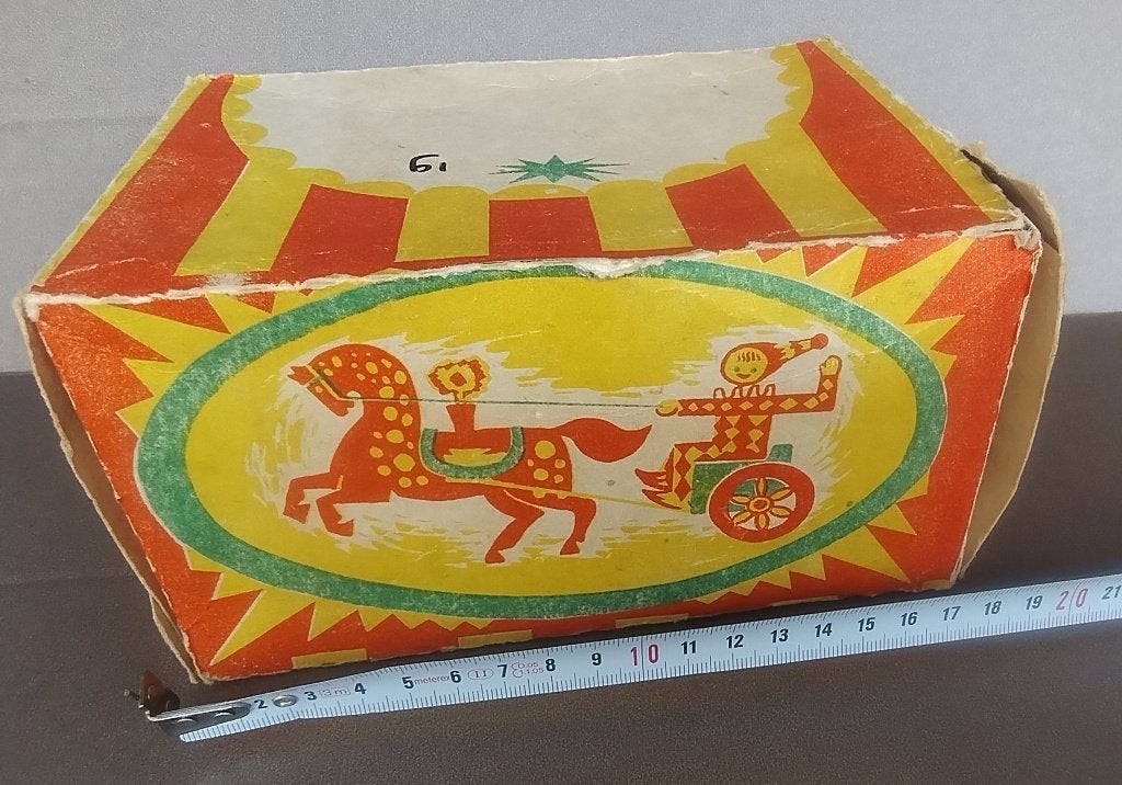 Oud Blikken Speelgoed circus PAARD EN WAGEN (met doos), Ophalen of Verzenden
