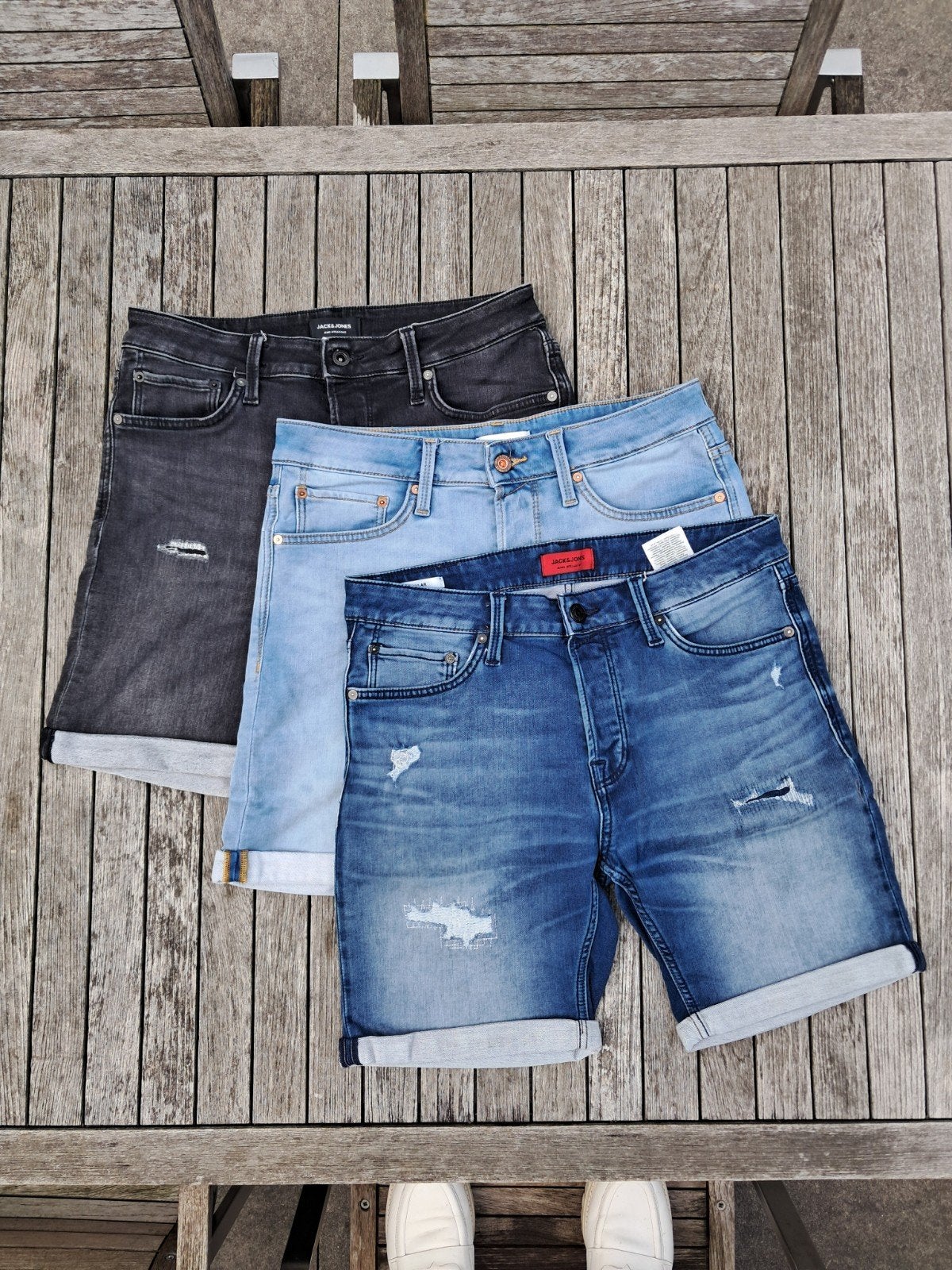 3x Jack & Jones Heren Denim Shorts - Maat M, Regular Fit, Blauw, Overige jeansmaten, Ophalen of Verzenden, Gedragen