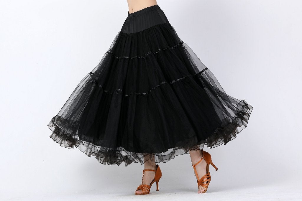 Zwarte flamenco rok dans kleding ballroom waltz dames dansen, Sport en Fitness, Verzenden, Nieuw, Kleding