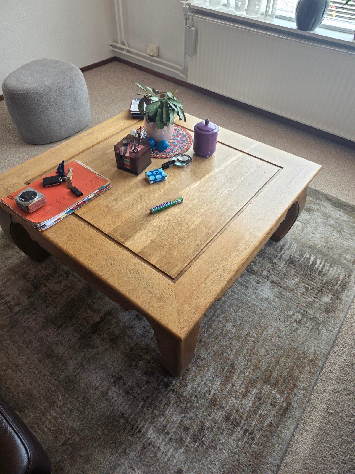 Massief eikenhouten salontafel, klassieke stijl, Ophalen, Gebruikt, 50 tot 100 cm, Klassiek