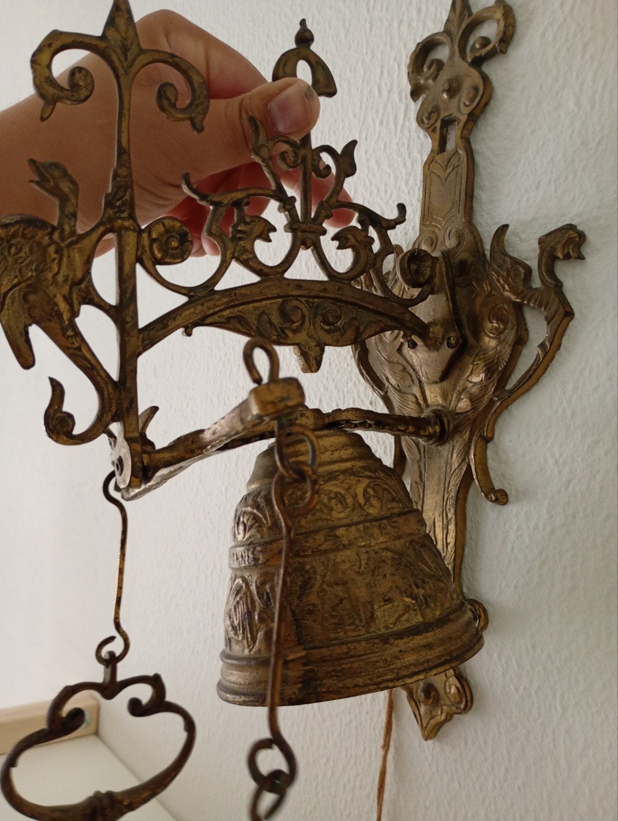 Antieke bronzen deurbel met decoratieve vogels, Ophalen of Verzenden