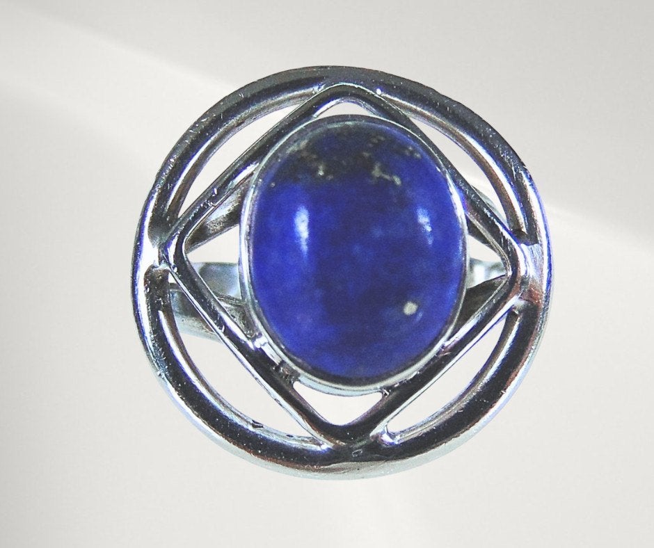 Prachtige 925 modernistische LAPIS LAZULI ring M17!, Verzenden, Zo goed als nieuw, X, Dame of Heer