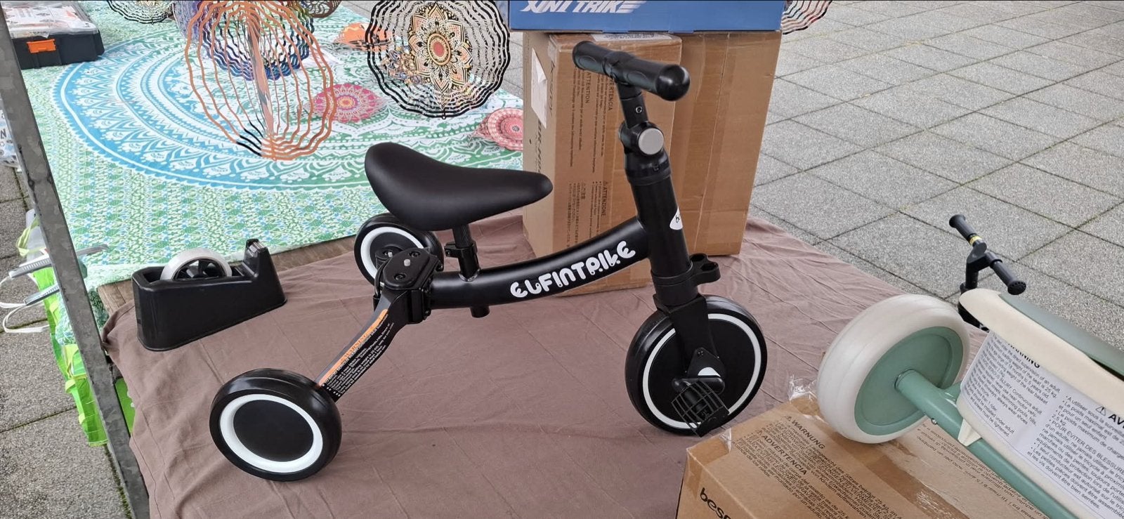 Elfin Trike 3-in-1 Kinderdriewieler/Loopfiets Zwart, Ophalen, Nieuw, Terugtraprem, Verstelbare zitting