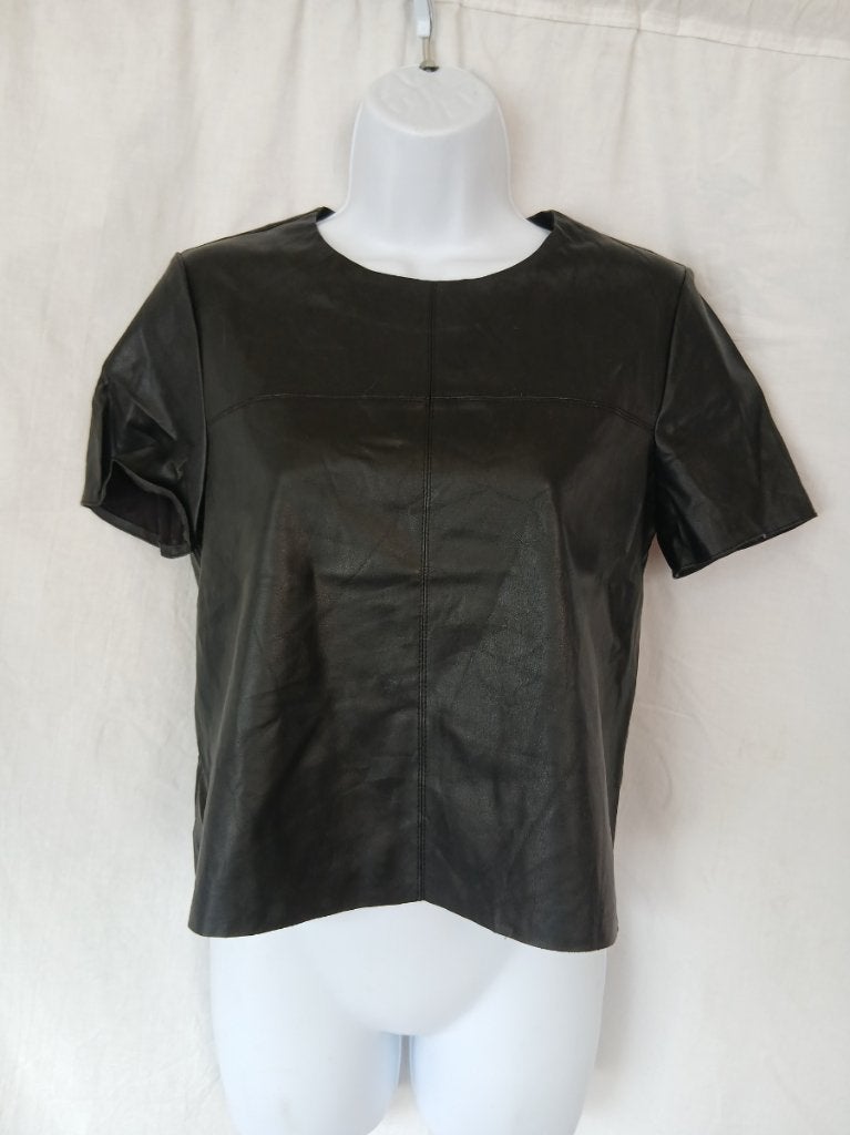 Zwart nep-leren t-shirt met rits op de rug mt S merk Mango, ., Zwart, Nieuw, Ophalen of Verzenden