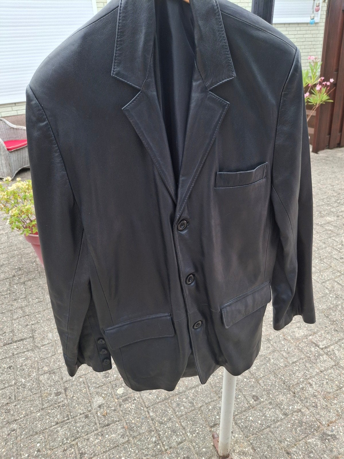 Zwart Leren Colbert voor Heren - Maat M, Kleding | Heren, Kostuums en Colberts, Ophalen of Verzenden, Gedragen, Maat 48/50 (M)