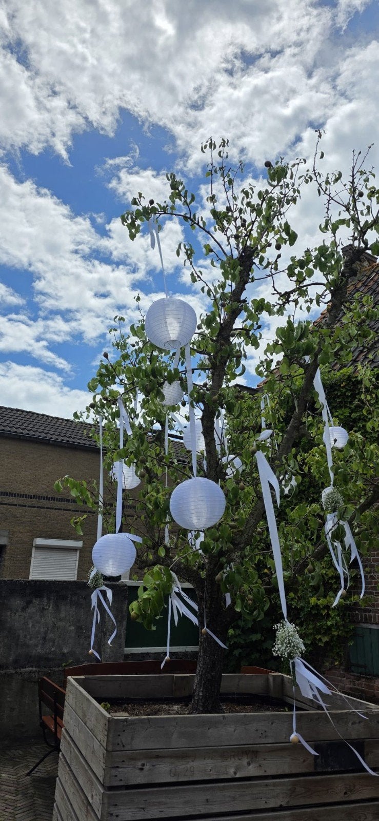 Witte nylon lampionnen set van 4 in diverse maten, Ophalen of Verzenden, Nieuw, Versiering