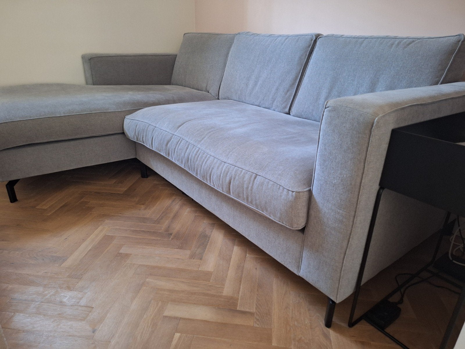 Mooie hoek/loungebank luxe grijze stof, Ophalen, Gebruikt, Stof, Modern klassiek