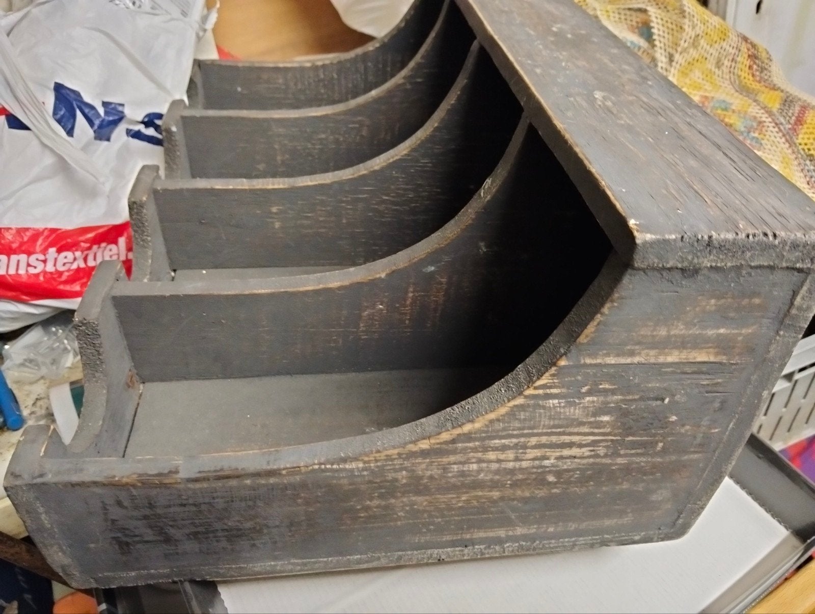 Vintage houten flessenrek / opberger / bestekbak, Ophalen of Verzenden