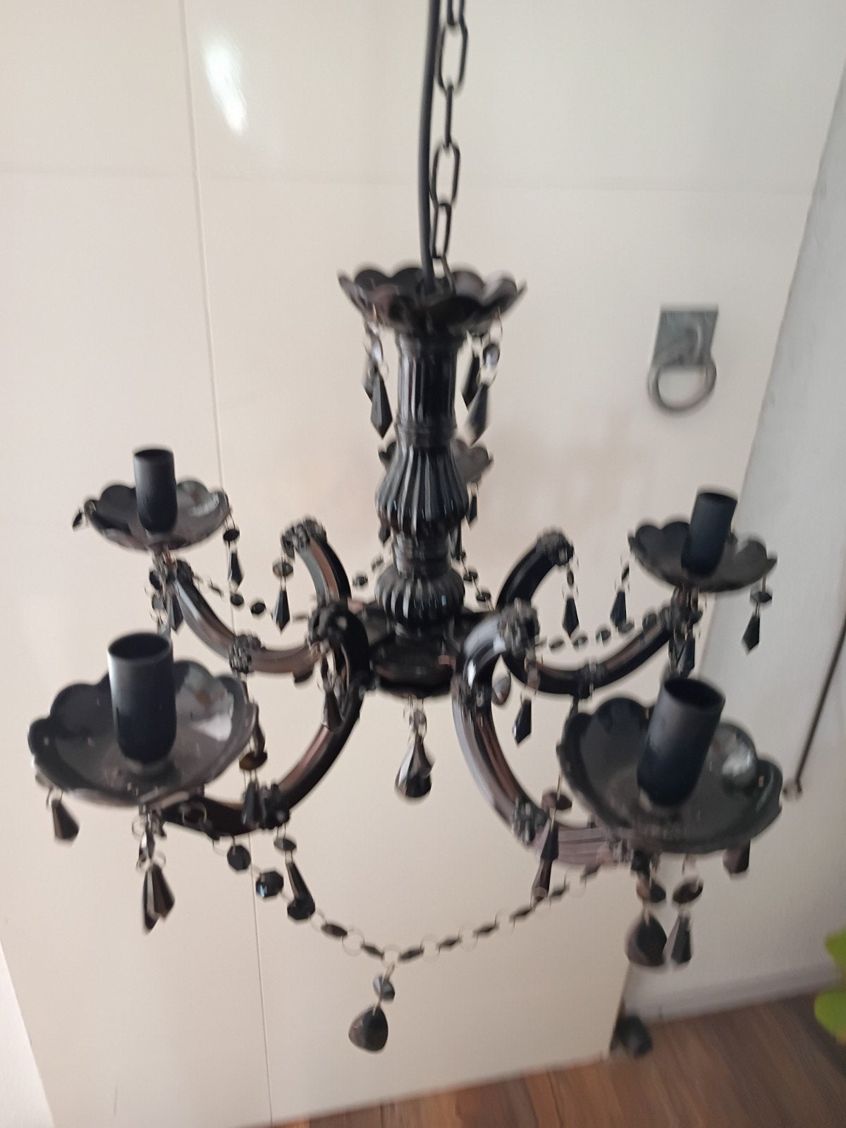 2x Kleine Zwarte Kroonluchter met Kristallen, Huis en Inrichting, Lampen | Kroonluchters, Ophalen, Gebruikt, E14 (klein), Modern, Klassiek, Chique