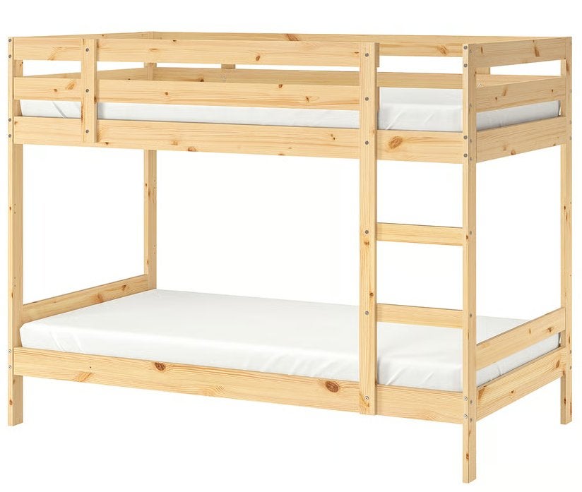 Ikea MYDAL Frame stapelbed, grenen, 90x200 cm + 2 matrassen, Ophalen, Gebruikt, 90 cm, Tweepersoons